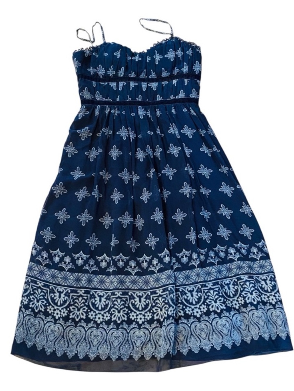 MAX & CLEO Blue Silk Coquette Girl Printed Cocktail Dress Whimsigoth
